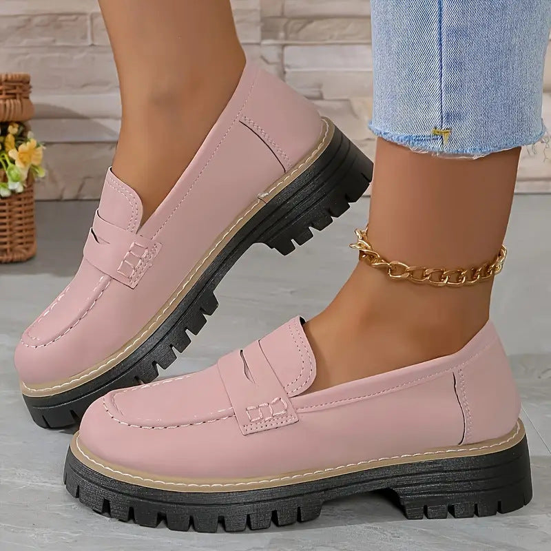 Women's Casual Retro Suede Loafers with Chunky Heel Platform
