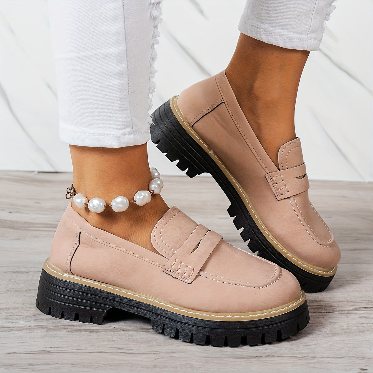 Women's Casual Retro Suede Loafers with Chunky Heel Platform